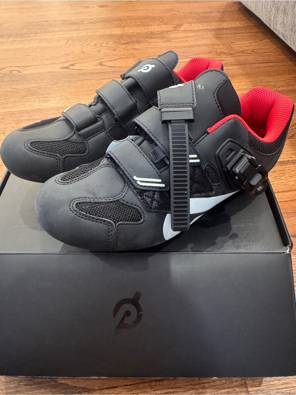 Peloton Black Cycling Shoes with Red Cleat